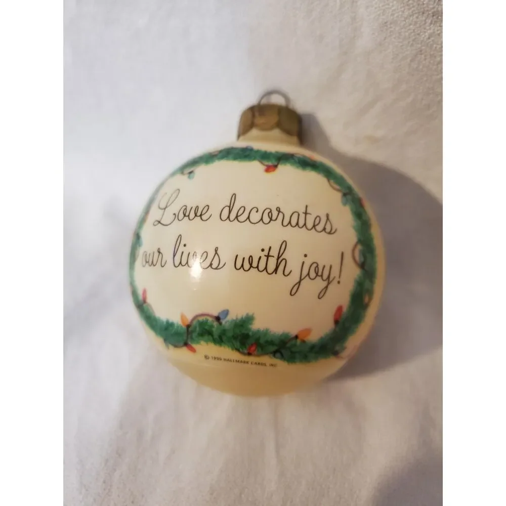 Hallmark 1990 Keepsake Ornament Our First Christmas Together Glass Ball Raccoons